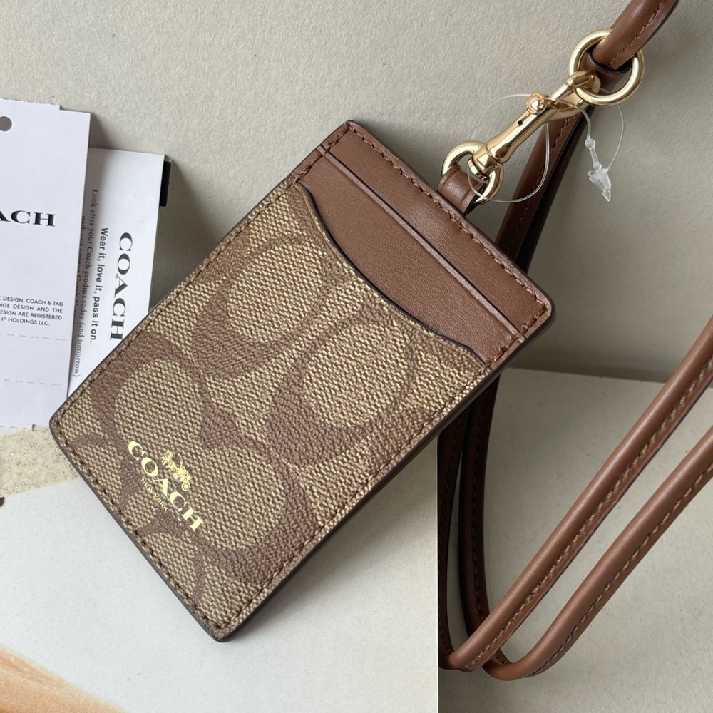 (new+tag) Coach lanyard ID signature monogram brown